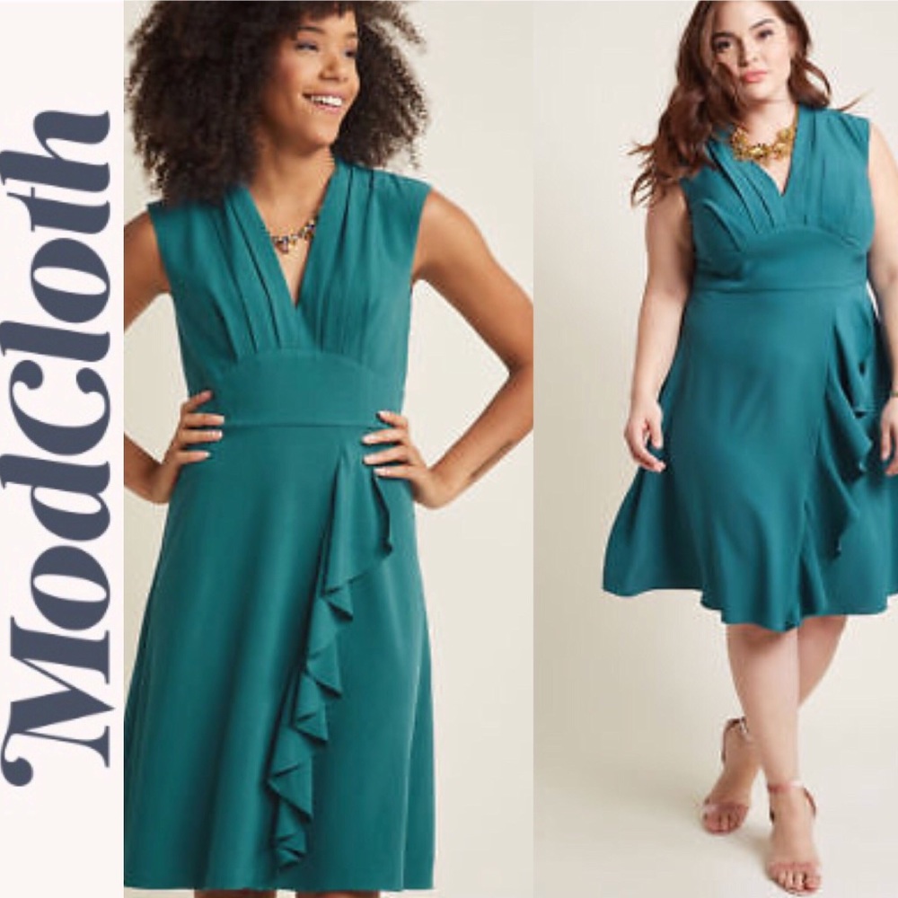 NEW ModCloth Teal Ruffle Dress
